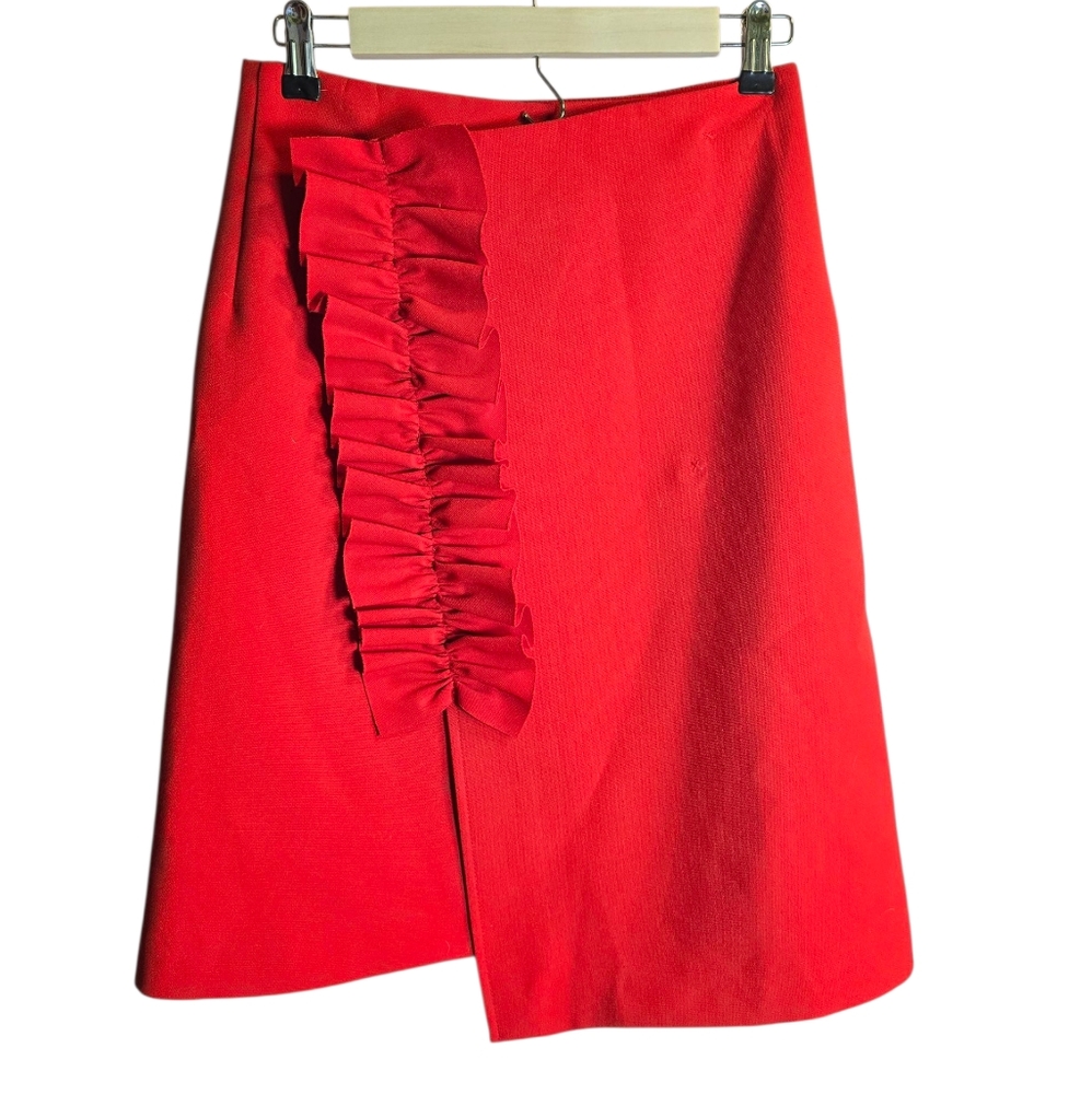 Anthropologie Red Ruffle Wrap Skirt Size 4